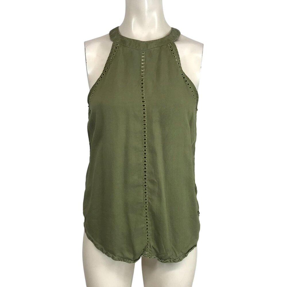 CLOTH & STONE - WOMEN'S XS - GEEEN SLEEVELESS 100% TENCEL -LYOCELL EYELET TOP